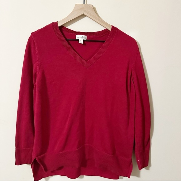 Maison Jules Womens Red Long Sleeve Sweater Side Slits Size XL - Picture 1 of 7